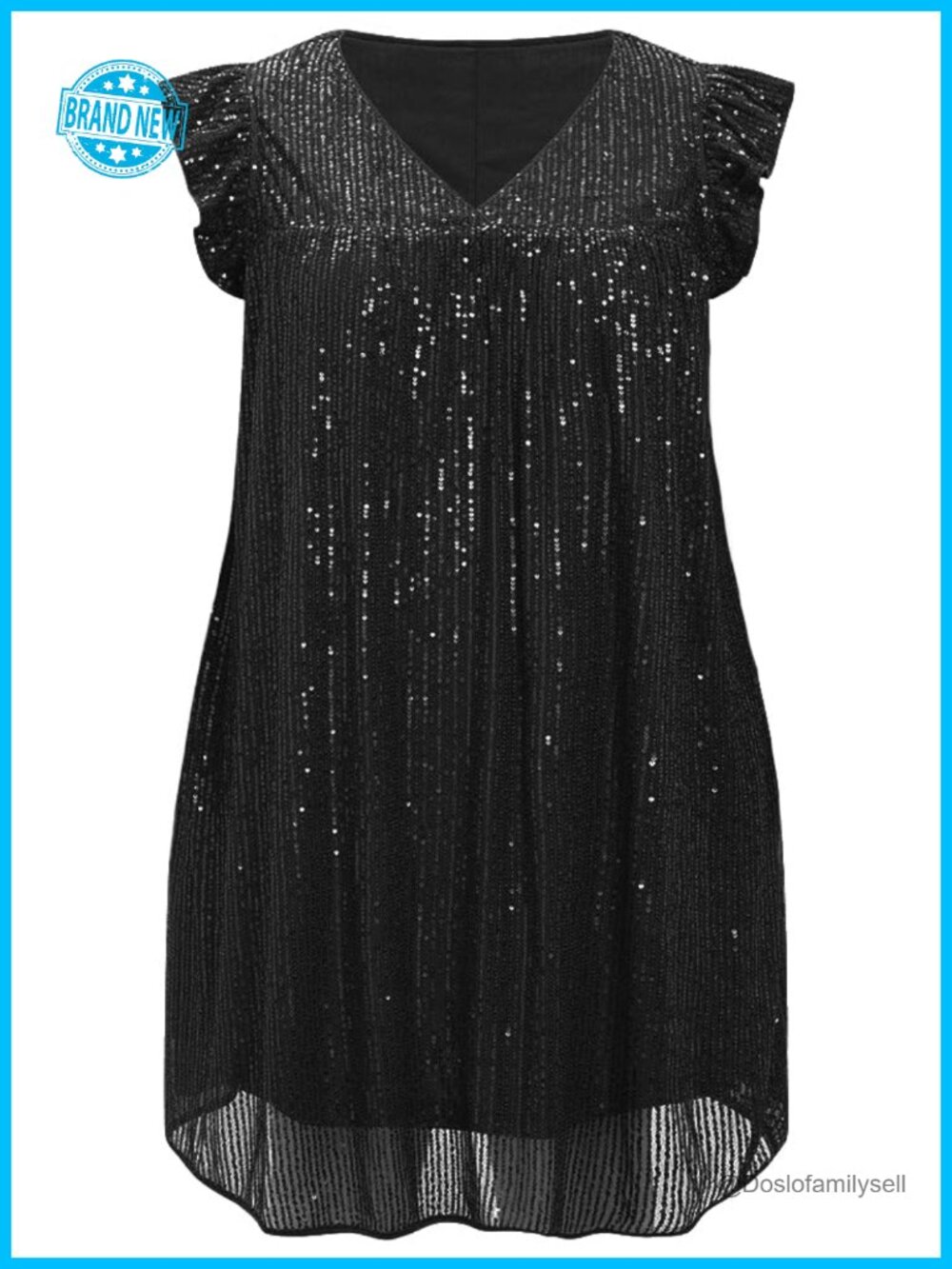 Plus Size Sequin Mini Dress Ruffle Sleeve V Neck Party Club